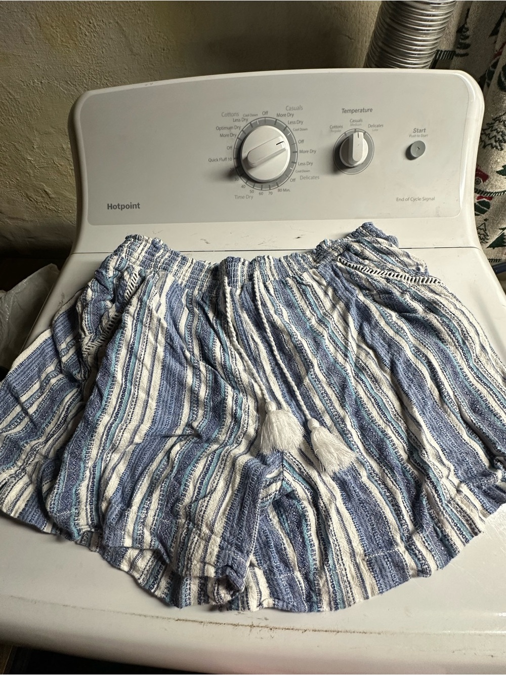 Blue Striped Women's Tassel Shorts